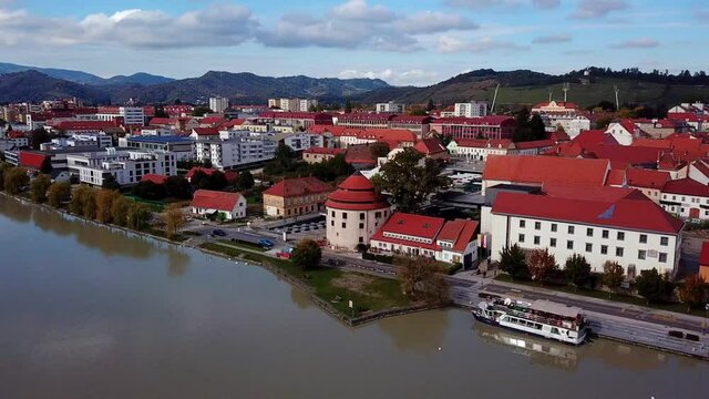 Aerial shot of Sodni Stolp, the medieval tower of Maribor