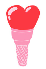 Waffle cone heart ice cream. Vector stock illustration. Cartoon style ice cream isolated.