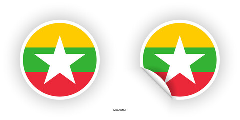 set of badges of Myanmar (Burma) flag illustration. Myanmar sticker flag set with peel off on white background.