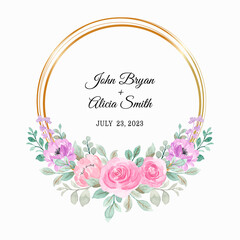 Pink purple floral wreath with watercolor
