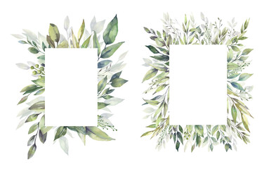Watercolor floral illustration set - green leaf Frame collection, for wedding stationary, greetings, wallpapers, fashion, background. Eucalyptus, olive, green leaves, etc. High quality illustration