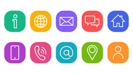 Set of thin line web symbol icons. home, location, globe, user, chat, correspondence, email, phone, Info, mobile. UI mobile, website elements. Vector collection of black and white buttons