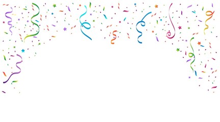 Vector abstract background with many falling tiny colorful confetti pieces and ribbon. Carnival, Christmas or New Year decoration colorful party pennants for birthday , festival