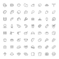 Food icon outline style flat design. 64 Icons.