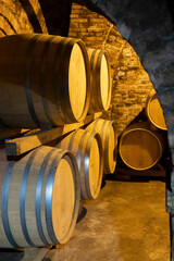 wine barrels in the cellar, Szekszard, Hungary