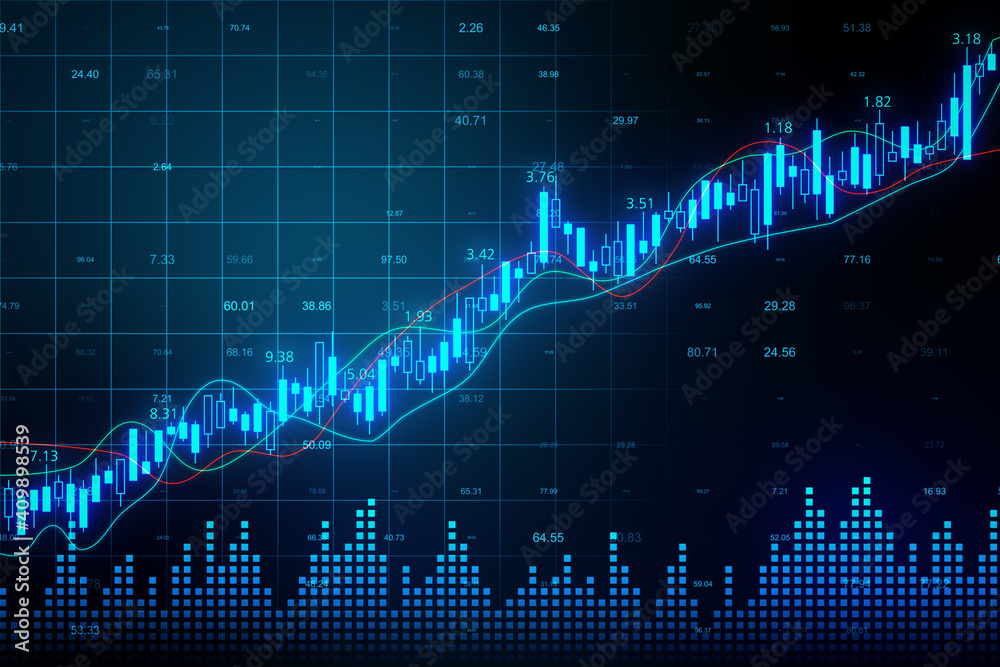 Poster business graph and candlestick charts interface.