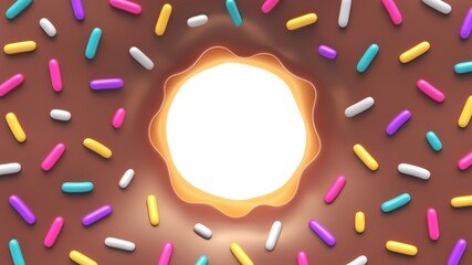 Chocolate glazed donut with colorful sprinkles and place for your content