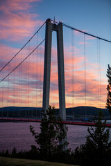 bridge pillar at sunset