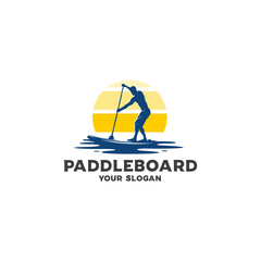 ocean paddleboard silhouette logo vector