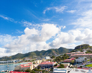 The caribbean island of St.Maarten landscape and Citiscape. Simpson bay city  located in the...