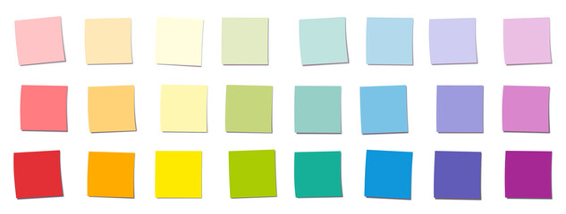 Fototapeta Sticky notes, rainbow gradient colored square notepads, different colors and saturations. Isolated vector illustration on white background.
 obraz