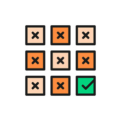 Right choice, check mark on ballot, checklist flat color line icon.