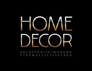 Vector stylish Logo Home Decor. Elegant Golden Font. Luxury Alphabet Letters and Numbers set