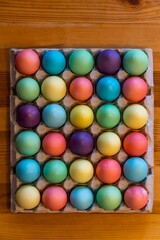 area laid out of colored Easter eggs