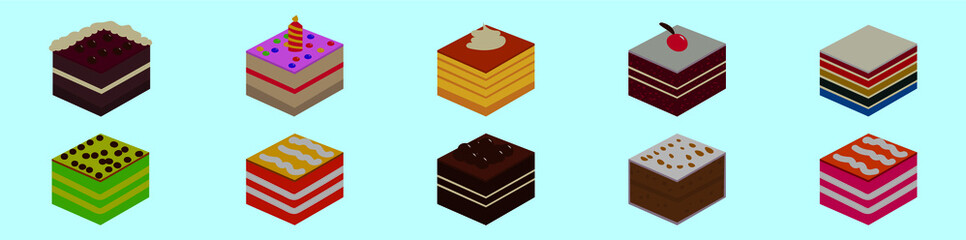 set of cake slice cartoon icon design template with various models. vector illustration isolated on blue background