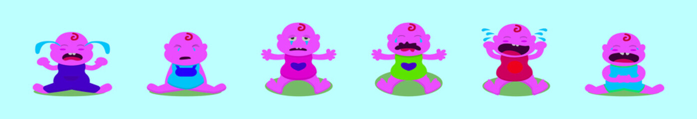 set of crying baby cartoon icon design template with various models. vector illustration isolated on blue background