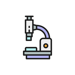 Microscope, medical equipment, lab research flat color line icon.