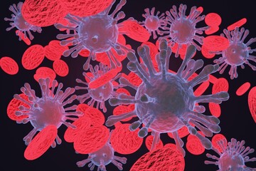 3D rendering Blood cells with the virus spread