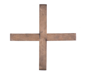 wooden cross stand isolated on wooden background