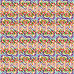 Colourful Seamless vector pattern texture with overlapping transparent hearts in rainbow colours. Valentine romantic design for wrapping paper, wallpaper, gift paper and fashion fabric.
