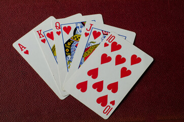 playing cards on red background 