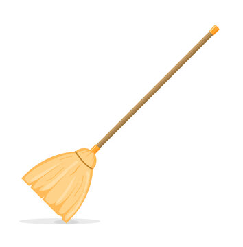 Broom Mop Sweep Cartoon Flat Icon. Clean Tidy Dust Cleanup Vector Symbol