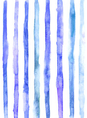 Hand drawn watercolor colorful washed stripes background in blue
