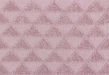 Terry cloth texture. Abstract geometric background. Lilac cotton towel close-up, top view. Copy space.