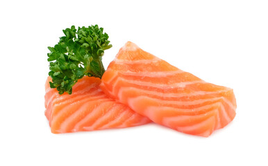 Fillet salmon slices, sashimi isolated on white background.