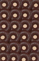 3d render fashion flat lay pattern scene..Chocolate totally donuts on vanilla background. Donut lover concept. Minimalistic creative food style.