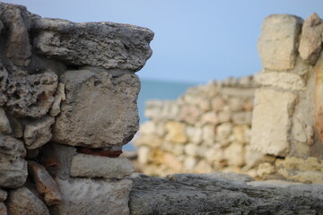 Ruins of an ancient Greek city by the sea. Chersonesos. The ancient city. Black Sea.