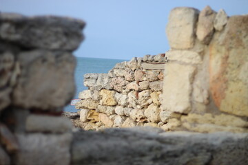 Ruins of an ancient Greek city by the sea. Chersonesos. The ancient city. Black Sea.