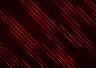 Glowing neon lines moving fast on a dark background. Red stripes and glittering ray traces on a dark background. Futuristic design. Vector