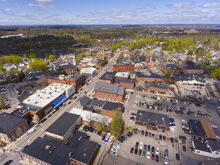 Aerial view of Historic center of Andover on Main Street in Andover, Massachusetts, MA, USA. 