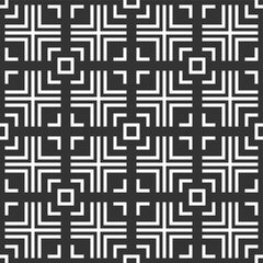 Abstract seamless pattern. Tribe motif. Ethnic wallpaper. Ancient mosaic. Ethnical folk image. Tribal ornament. Repeating geometric tiles. Vector monochrome background.