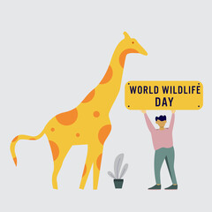 illustration design concept of world wildlife day, Concept Important dates on animals and the environment , people are campaigning for world wildlife day with a giraffe