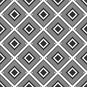 Abstract seamless striped rhombuses pattern. Modern stylish texture. Repeating geometric tiles. Vector monochrome background.