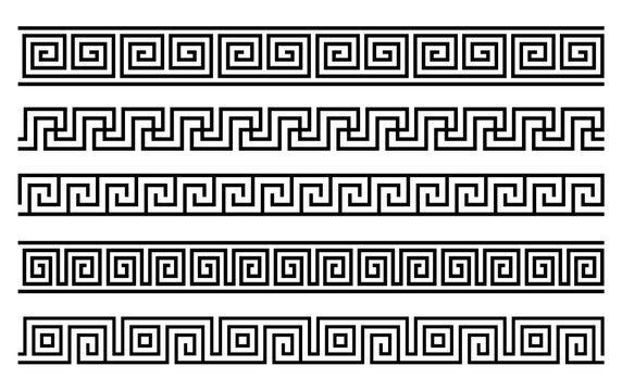 Greek roman pattern border decorative ornament. Ancient greek meander vector design wave