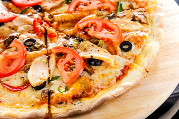 A delicious steak and mushroom pizza