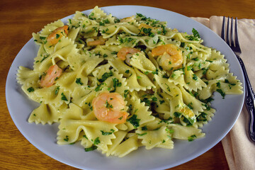 farfalle and shrimp and parsley