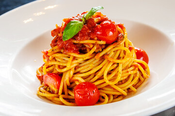 Plate of pasta with tomato sauce