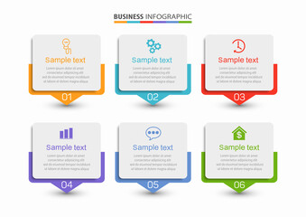 Business vector infographic design template with icons and 6 options or steps. Can be used for process diagram, presentations, workflow layout, banner, flow chart, info graph - obrazy, fototapety, plakaty