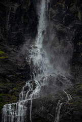 Volefossen waterfall, Oldedalen, near Briksdal, Norway. The waterfall is 350m high, with a single drop of 250m.