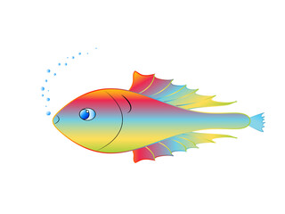 One colorful neon goldfish with bublinkmai in white background. The fairy fish object is isolated in vector and jpg.