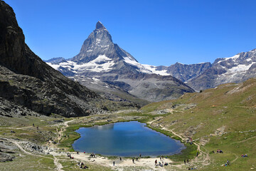 Naklejka na ściany i meble Matterhorn mountain and Riffelsee