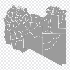 Blank map  of Libya. Municipalities of Libya map in gray. High detailed vector map State of Libya on transparent background for your web site design, logo, app, UI.  EPS10.