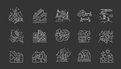 Cataclysms and natural disasters. Vector icon and logo. Editable outline stroke size. Line flat contour, thin and linear design. Simple icons. Concept illustration. Sign, symbol, element.