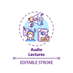 Audio lectures concept icon. Online teaching digital resources. Giving new information to students with audio idea thin line illustration. Vector isolated outline RGB color drawing. Editable stroke