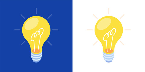Electric light bulb. Two different backgrounds. Vector incandescent lamp pictured in isometric projection.