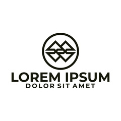 Twin montain logo template with modern geometric japanese kamon line art illustration in flat design monogram symbol